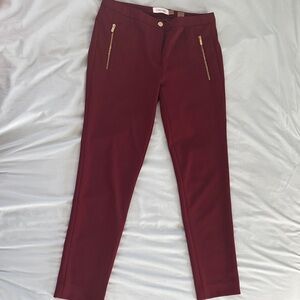 Calvin Klein Burgundy Trousers with Gold Accents